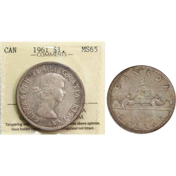 1961 $1 ICCS Gem Mint State-65, attractive gold and russet tones over full underlying lustre.