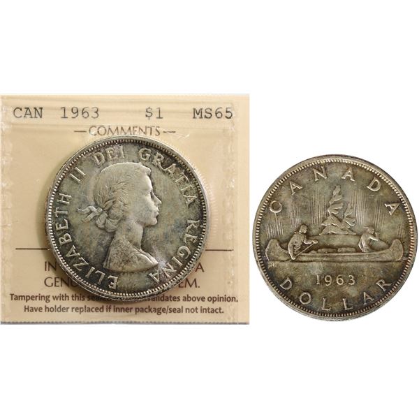 1963 $1 ICCS Gem Mint State-65 Very light toning over full underlying lustre.