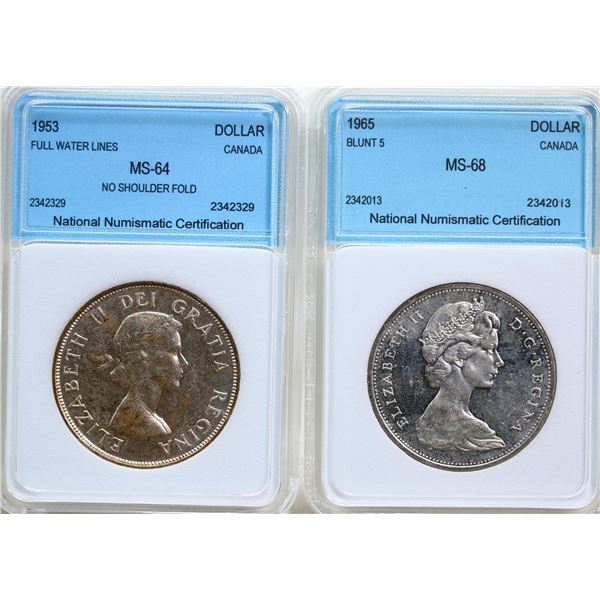 1963 $1, 1965 Both coins Unc-60 (NNC Choice Mint State-64 & MS-68)