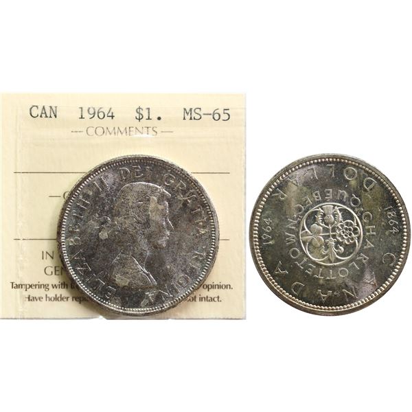 1964 $1 ICCS Gem Mint State-65, Light green and russet tones over full underlying lustre.