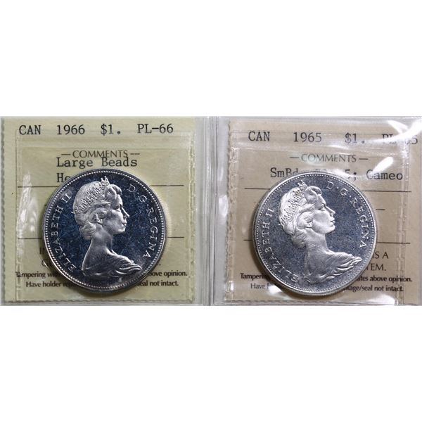 1965 $1 SmBds Blt 5; Cameo ICCS Gem Proof-Like-65, 1965 $1 LgBds Heavy Cameo ICCS Superb Gem Proof-L