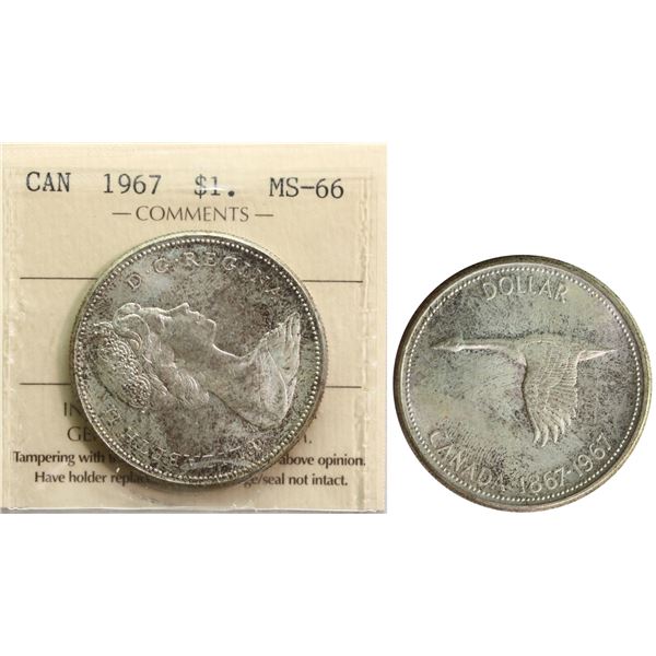 1967 $1 ICCS Superb Gem Mint State-66 Very light toning over full underlying lustre.