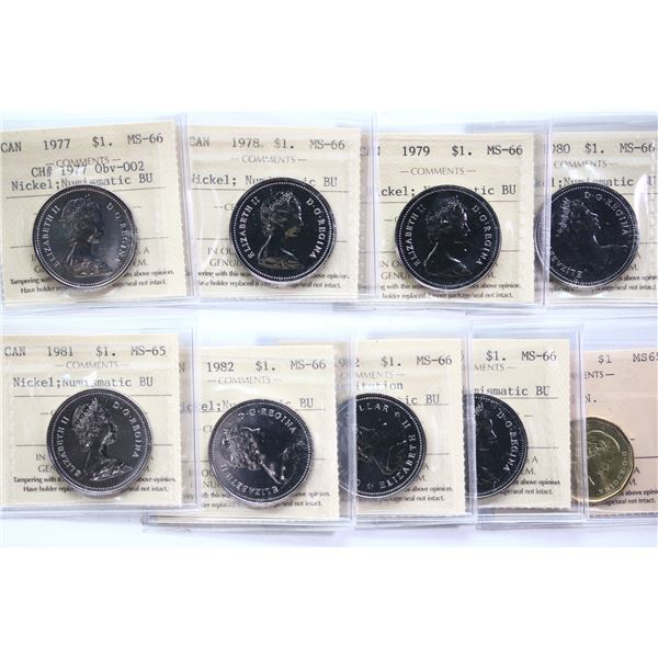 1977 $1 Nickel to 1985 & 2020 Lot of 9 coins all ICCS Gem Mint State-65 to Superb Gem Mint State-66.