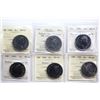 Image 1 : 1981 $1 Nickel, 1982, 1982 Obv-003(Sml Jewel), 1983, 1985 & 1986 all ICCS graded Choice Mint State-6