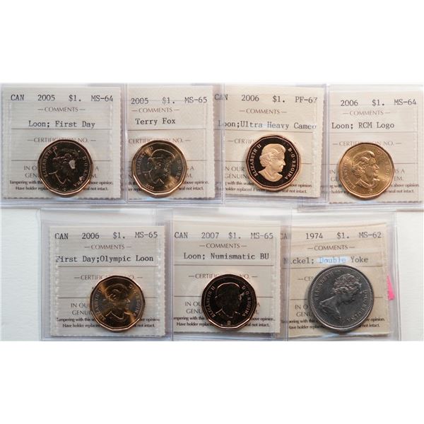 2005-1974 $1, All 7  coins ICCS graded MS-62 to PROOF-67.  Includes better varieties.