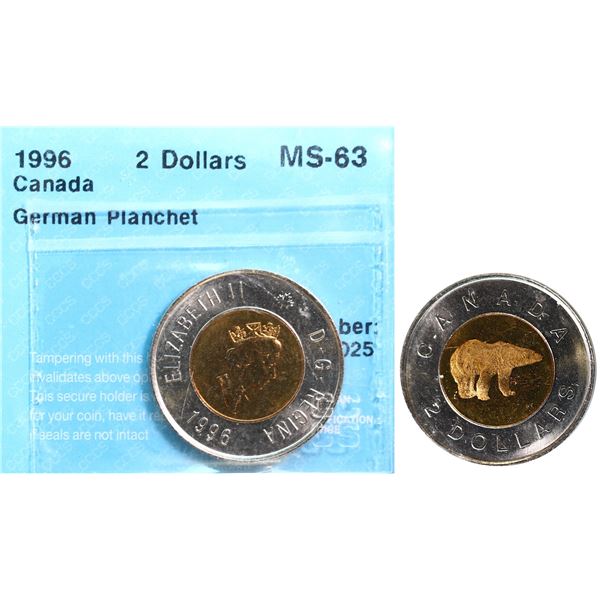1996 $2 "German Planchet" CCCS Choice Mint State-63