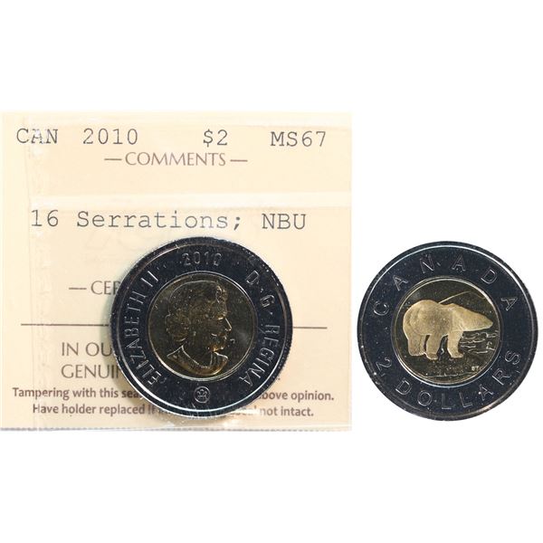 2010 $2 "16 Serrations" ICCS Superb Gem Mint State-67 NBU