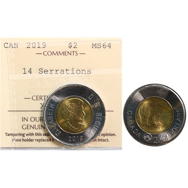 2019 $2 "14 Serrations" ICCS Choice Mint State-64