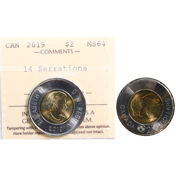 2019 $2 "14 Serrations" ICCS Choice Mint State-64