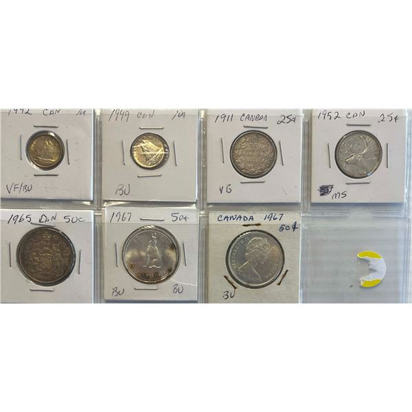 Decimal Coin Lot; 1911-1967 VG to Unc.  Lot of 7 coins.