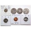 Image 1 : Decimal Lot; 1965 1¢ "Dbl Queen's Forehead", 1910 5¢ "Ptd Lvs", 1970 (2), 1942 50¢ (2), 1951.  VG to