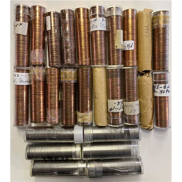 BU Rolls;  Cents 1957, 1958, 1959, 1960 (3), 1961 (3), 1962, 1963 (2), 1964 (2), 1965 (4), 1964 5¢ (