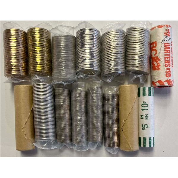 BU Rolls;  1967 5¢(2), 1999 10¢(3), 2002, 2003, 1994 25¢, 2002, 1999 50¢, 2002(2), 1996 $1, 2012 & 2