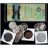 Image 1 : Coin & banknote lot; includes 2012 $20 Radar, token, Trade dollars, Nickel dollars and a couple of w