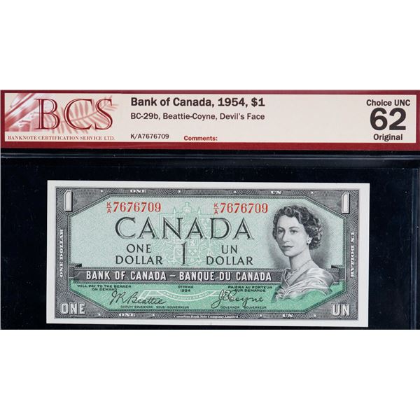 1954 $1 BC-29b #KA7676709-10, BCS CH Choice Uncirculated-62 Original.  Lot of 2 consecutive notes.