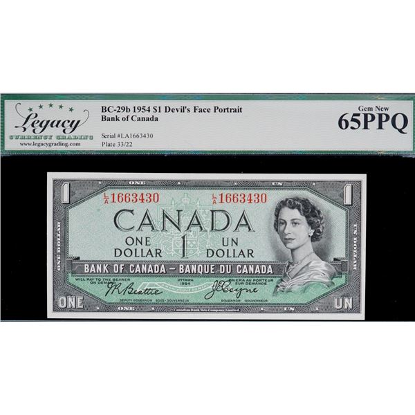 1954 $1 BC-29b #L/A1663430 Legacy Gem Uncirculated-65PPQ Devil's face