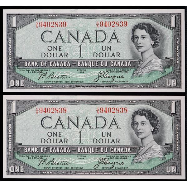 1954 $1 BC-29b #S/A9402838-2839.  Lot of 2 consecutive Devil's Face notes in EF condition.