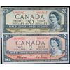 Image 1 : 1954 $2 BC-30a #A/B6100722, $20 BC-33a #B/E2035347 Both notes F to VF.