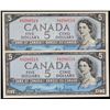 Image 1 : 1954 $5 BC-31a #A/C8280518-0519.  Lot of 2 consecutive Devil's Face notes in AU or better.