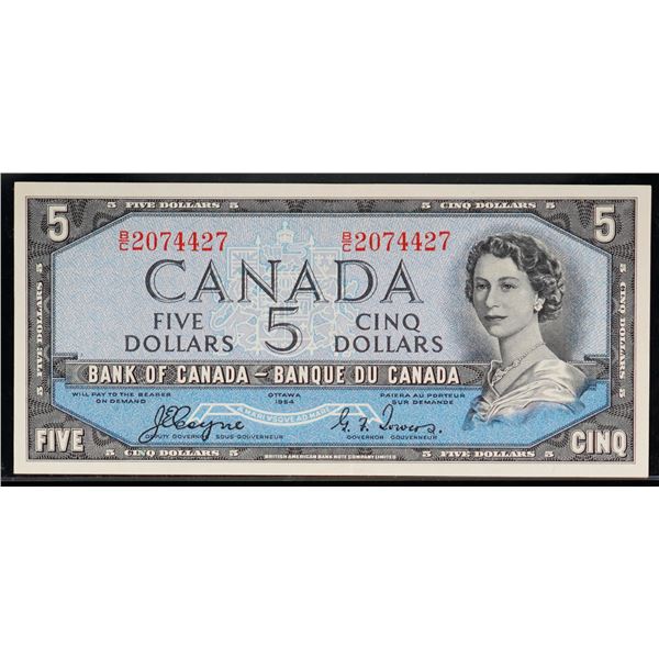 1954 $5 BC-31a #B/C2074427 AU-UNC.  A nice crisp and original example.