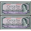 Image 1 : 1954 $10 BC-32a #D/D7994665-4666.  Lot of 2 consecutive Devil's Face notes in AU or better.