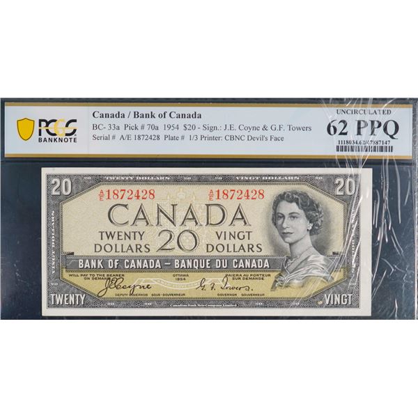 1954 $20 BC-33a #AE1872428, PCGS Choice Uncirculated-62PPQ. Devil's face