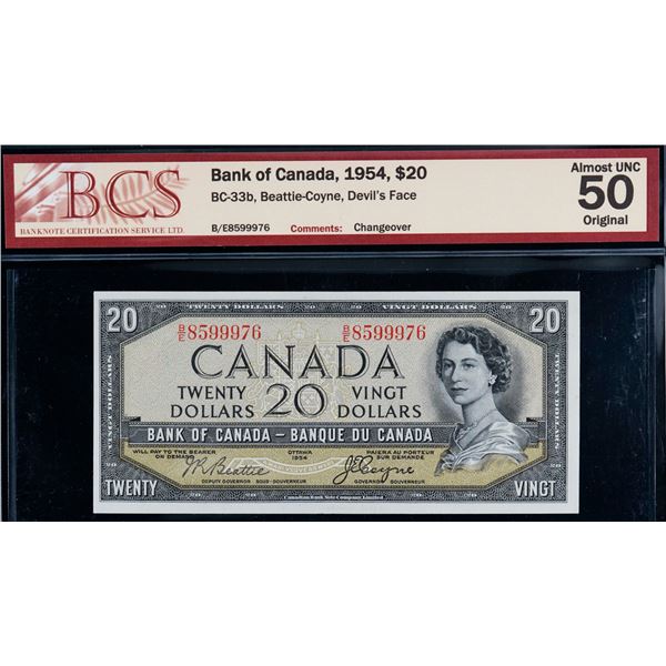 1954 $20 BC-33b #B/E8599976 BCS About Uncirculated-50 Original.  Devil's face