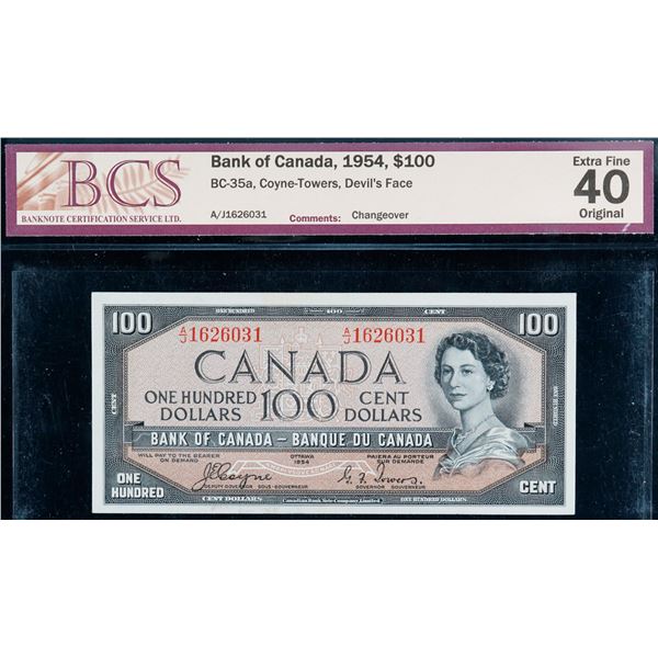 1954 $100 BC-35a #A/J1626031 BCS Extra Fine-40, Devil's face