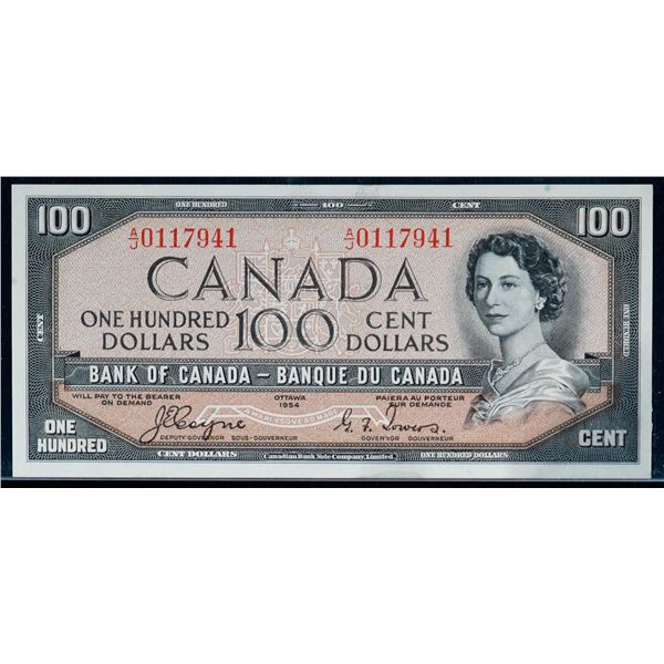1954 $100 BC-35a #A/H0117941 Uncirculated or better with foreign substance on back.