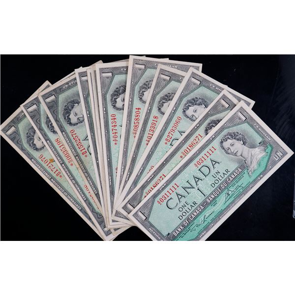 1954 $1 & 1967 Lot of 14 various circ replacement notes Fine to AU and more.