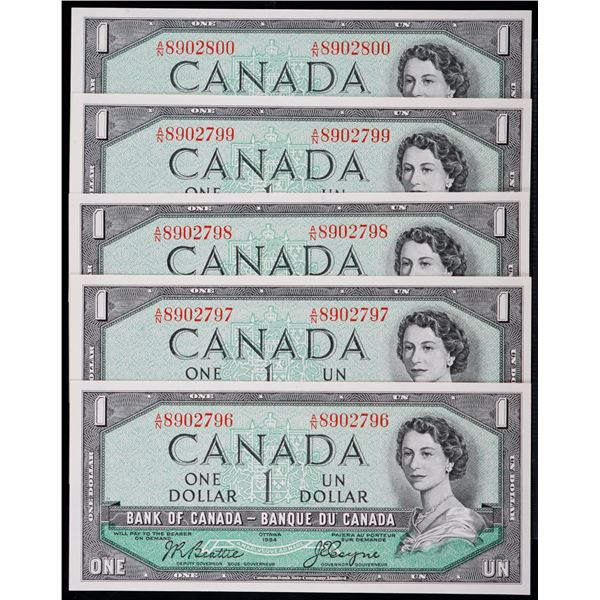 1954 $1 BC-37a #A/N8902796-2800.  5 Consecutive notes in Gem Uncirculated or better.