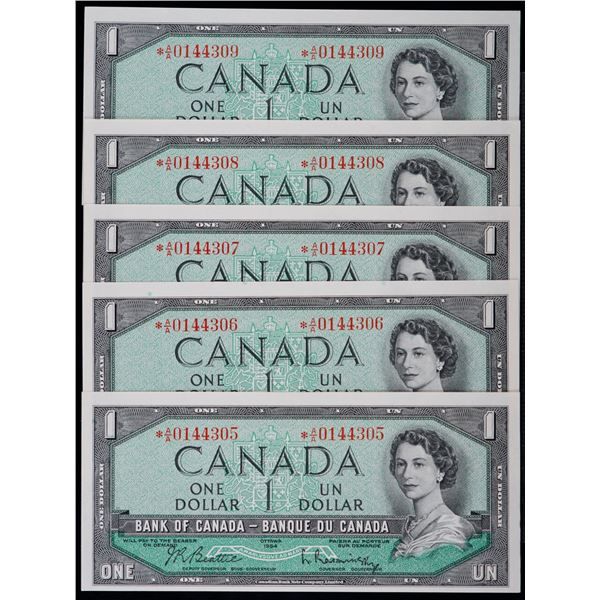 1954 $1 BC-37bA #*A/A0144305-309  Lot of 5 consecutive notes Choice Unc to Gem Unc.