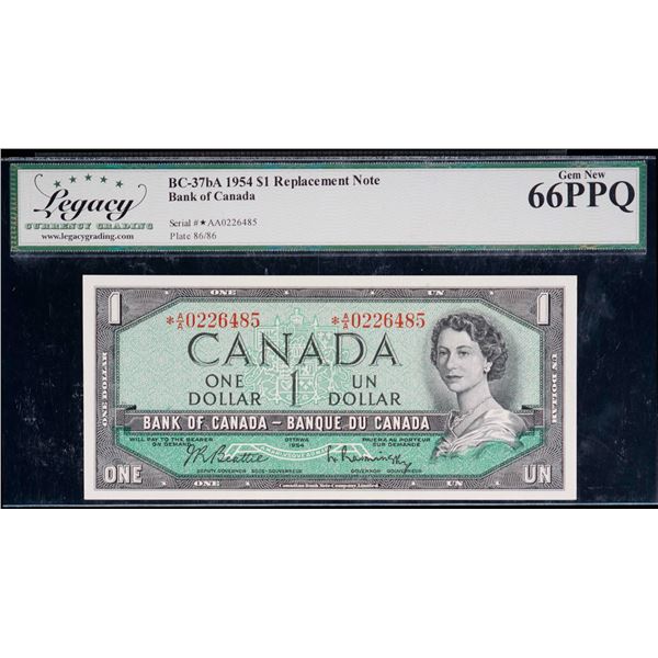 1954 $1 BC-37bA #*AA0226485, Legacy Superb Gem Uncirculated-66PPQ.