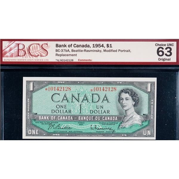 1954 $1 BC-37bA #*A/A0142128 BCS Choice Uncirculated-63