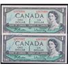 Image 1 : 1954 $1 BC-37b-i #L/M3878997-998 Both notes signed by Prime Minister "Pearson" on June 12th 1963.  E