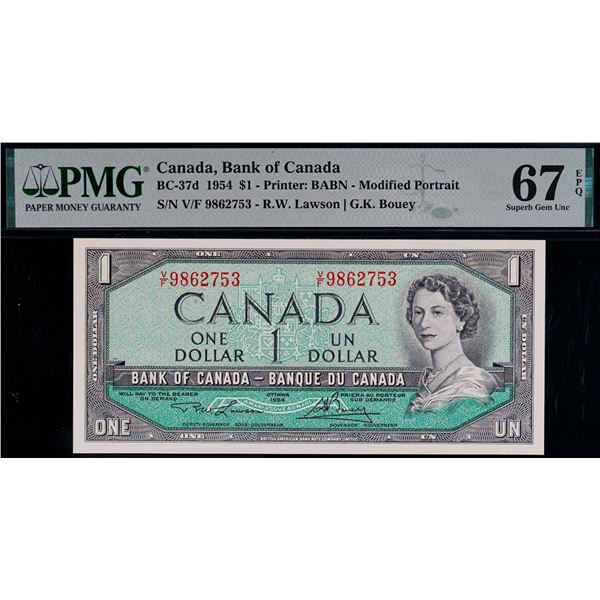 1954 $1 BC-37d #V/F9862753 PMG Superb Gem Uncirculated-67EPQ