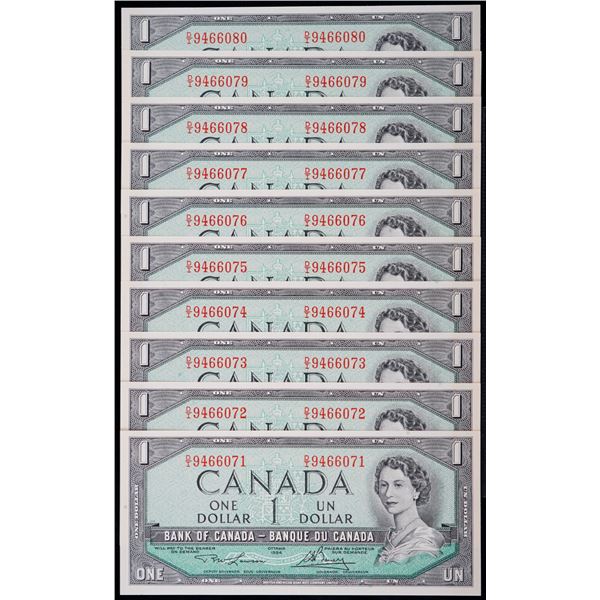 1954 $1 BC-37d #D/I9466071-6080.  10 Consecutive notes in Gem Uncirculated or better.