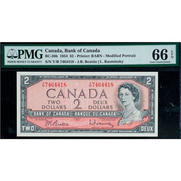 1954 $2 BC-38b #YR7464418, PMG Superb Gem Uncirculated-66EPQ.