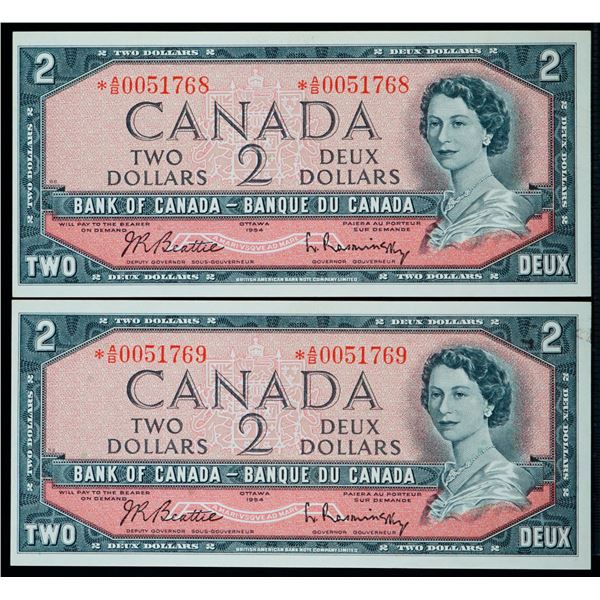 1954 $2 BC-38bA #*A/B0051768-1769  Lot of 2 consecutive notes Choice Unc.