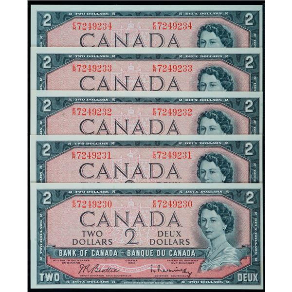1954 $2 BC-38b #ER7249230-ER7249234.  5 Consecutive notes in Uncirculated or better.