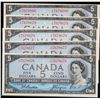Image 1 : 1954 $5 BC-39a-i #X/C7678676-8680 Beattie-Coyne.  Lot of 5 notes in Uncirculated or better.
