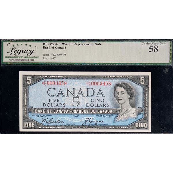 1954 $5 BC-39aA-i #*RC0003458, Legacy Choice About Uncirculated-58.