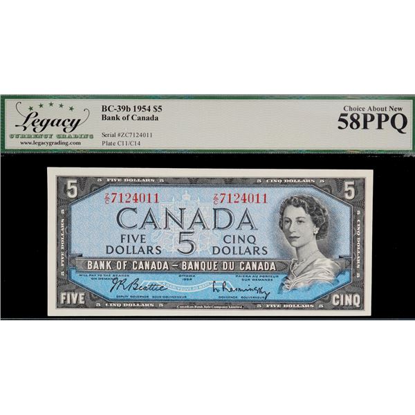 1954 $5 BC-39b #Z/C7124011 Legacy Choice About Uncirculated-58PPQ, 1954 $20 BC-41b #A/W7658072 BCS C