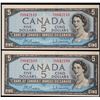 Image 1 : 1954 $5 BC-39b #D/X8842109-110  Lot of 2 consecutive notes EF-AU.