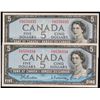 Image 1 : 1954 $5 BC-39b #E/S9558334-8335  Lot of 2 consecutive notes EF