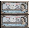 Image 1 : 1954 $5 BC-39b #F/X4285961-5962 Lot of 2 consecutive notes AU