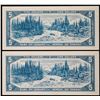 Image 2 : 1954 $5 BC-39b #F/X4285961-5962 Lot of 2 consecutive notes AU