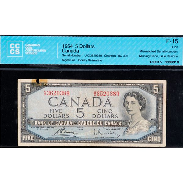 1954 $5 BC-39c #U/X3620389 CCCS Choice Fine-15