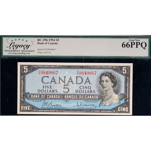 1954 $5 BC-39c #FX9849865-67, Legacy Superb Gem Uncirculated-66PPQ.  Lot of 3 consecutive notes.