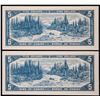 Image 2 : 1954 $5 BC-39c #S/X1586176-6176  Lot of 2 consecutive notes Uncirculated.